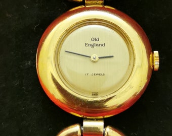 Vintage Old England Swiss Mechanical Watch, 17 Jewels Gold Plated Ladies Bracelet