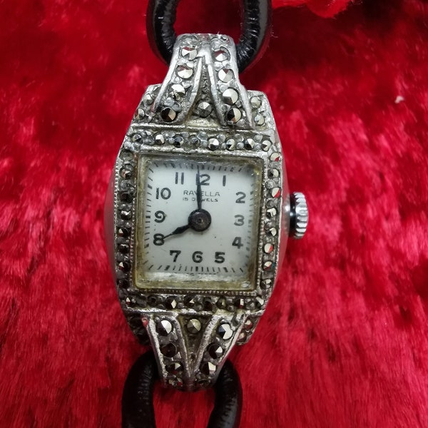 Vintage,, Ravella"15 Jewels Mechanical Marcasite 1980's women watch Swiss made