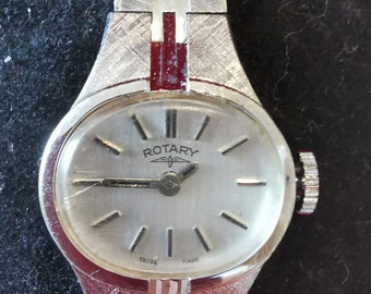 Vintage Rotary Ladies Watch 1960s Swiss Mechanical 17 Jewels Cocktail Watch Silver Tone