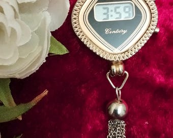Vintage Century Pendant Watch Necklace: 1980s Gold Tone Digital Quartz (Japanese Movement)