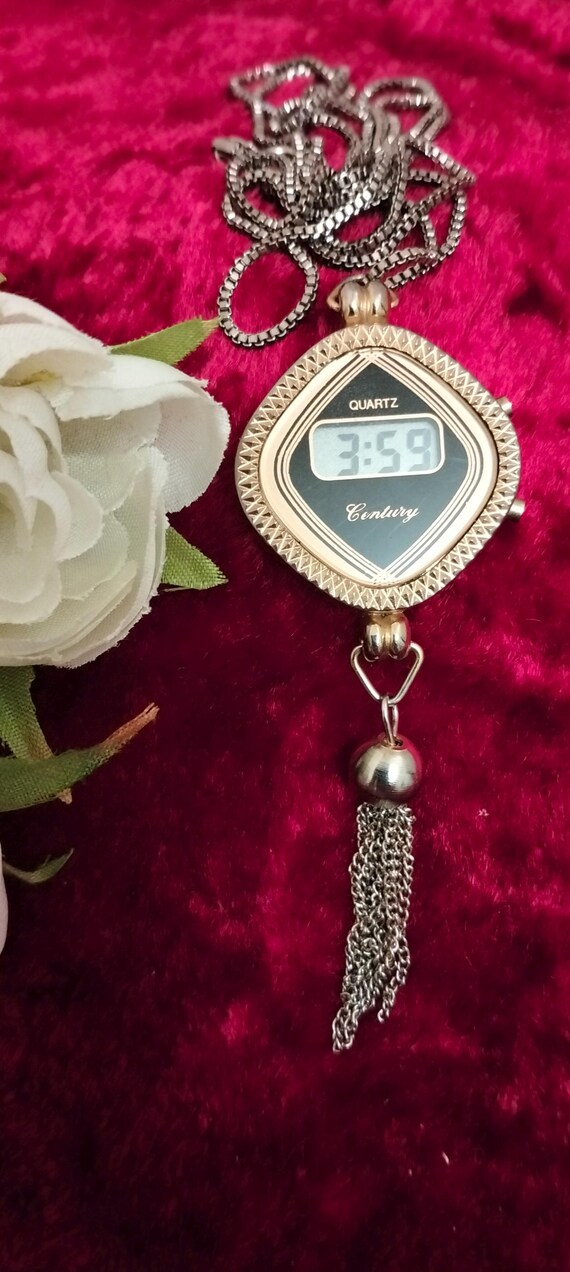 Vintage Century Pendant Watch Necklace: 1980s Gold Tone Digital Quartz (Japanese Movement)