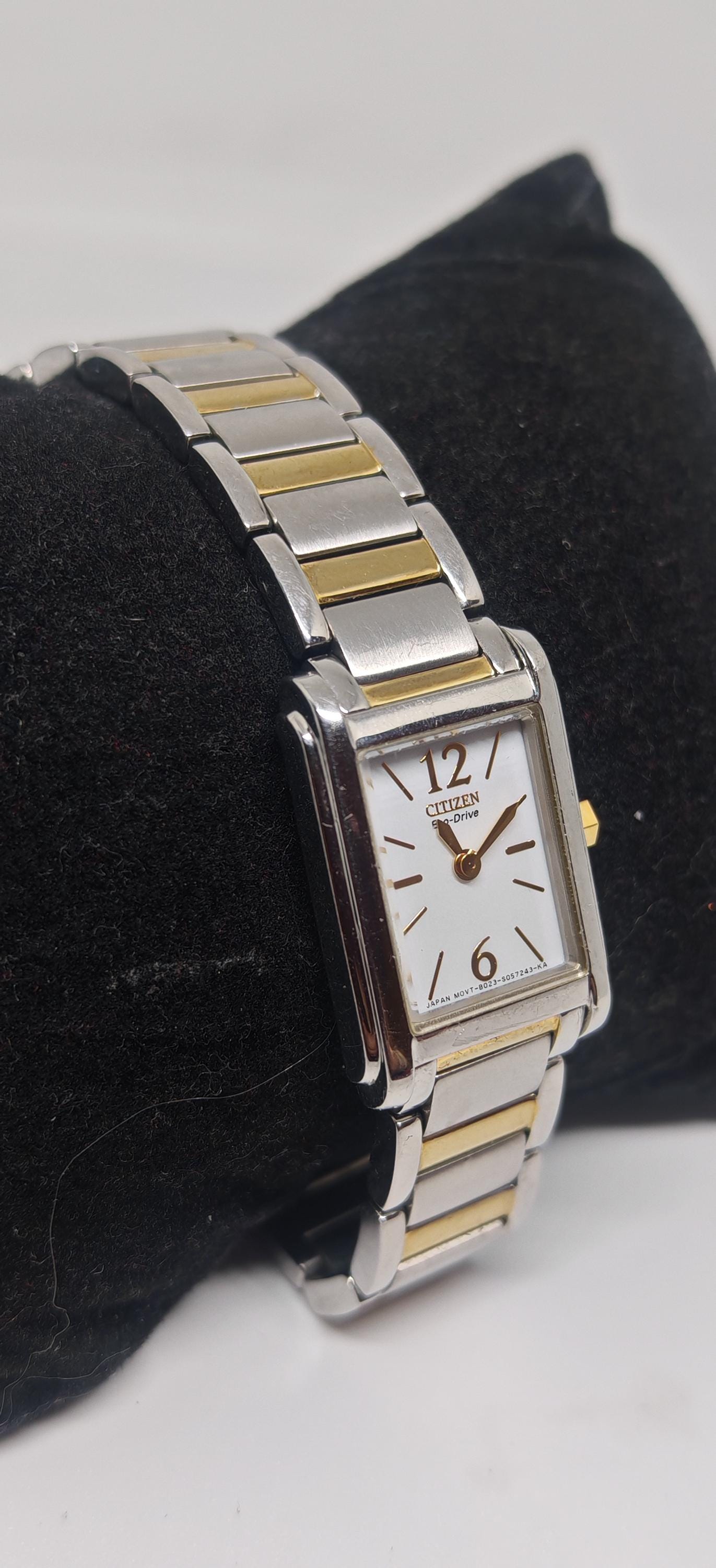 Citizen Eco-Drive Tank Watch B023-S033802 Ultra Slim White Dial Two Tone 18mm Citizen Eco-drive Two-tone Rectangular Watch, Model B023  main image 4