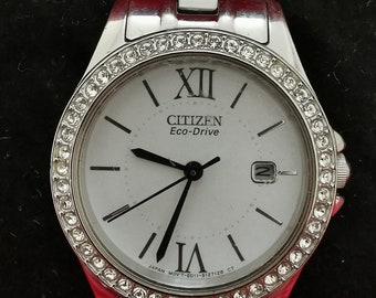Citizen Eco-Drive Women's Watch: Mother-of-Pearl Dial, Crystal Bezel, Stainless Steel