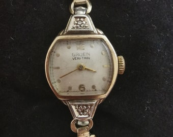 Vintage Gruen Veri-Thin Ladies Watch, 10k Gold Filled, Swiss 17 Jewels