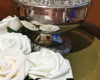 Vintage English Silver Plated Flower Frog Bowl – Pedestal Floral Arrangement Vase
