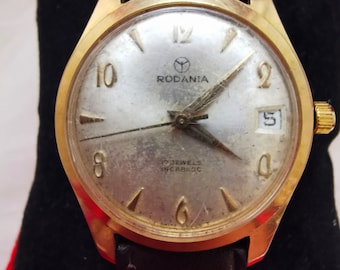 Vintage Rodania Men's Watch 1960s Swiss Mechanical 17 Jewels Incabloc Gold Plated