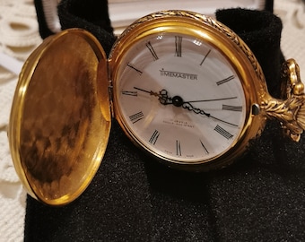 Vintage Timemaster by,,, Oberon Watch Co&quot; 17 Jewels Gold plated Mechanical Pocket watch Shock resistant Swiss 1970&#39;s Collectable