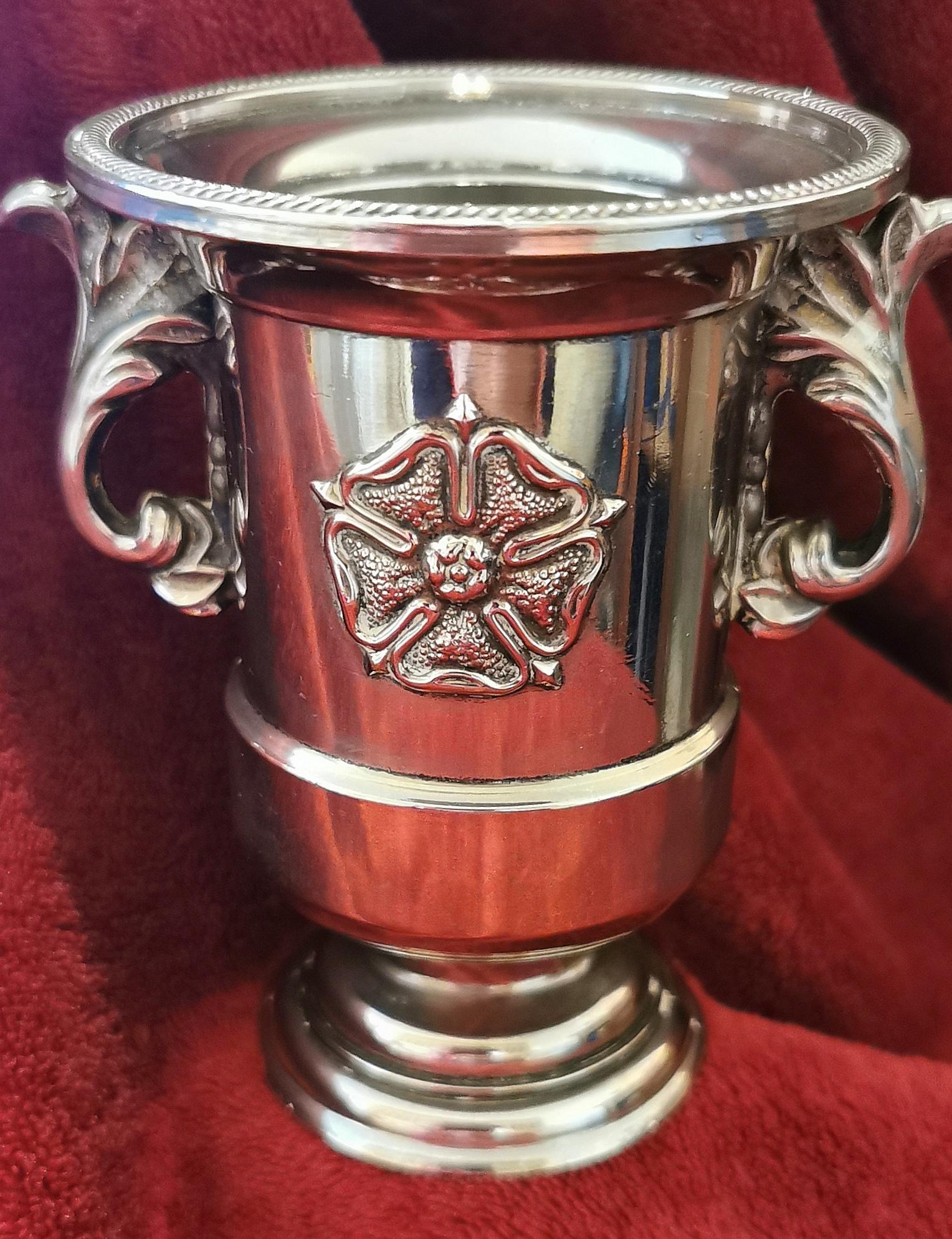 Vintage Silver Plated Two Handle Vase - Small Trophy Style Urn, England 1970s