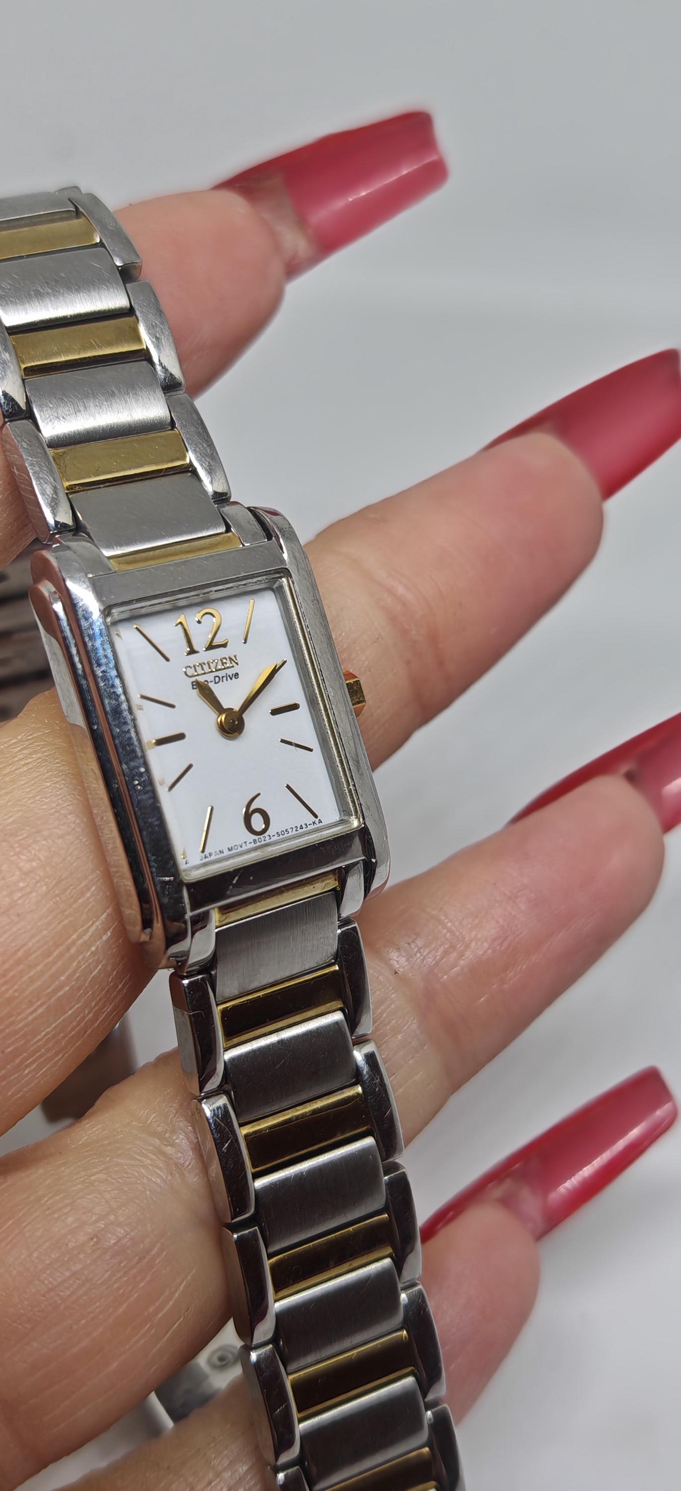 Citizen Eco-Drive Tank Watch B023-S033802 Ultra Slim White Dial Two Tone 18mm Citizen Eco-drive Two-tone Rectangular Watch, Model B023  main image 3