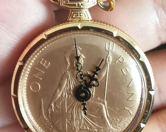 Vintage Havner Gold Tone Pocket Watch, 1967 Penny Design