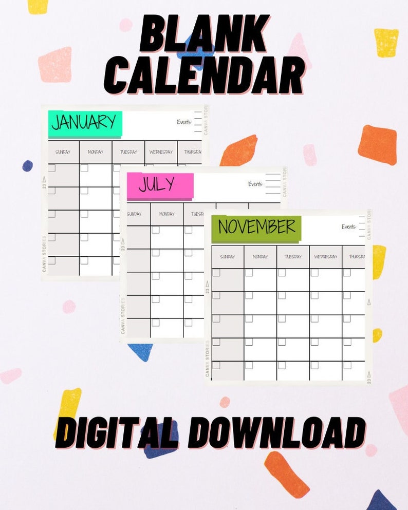 Blank Calendar, Printable Calendar, Simple Letter8.5x11 & Legal Size8 ...
