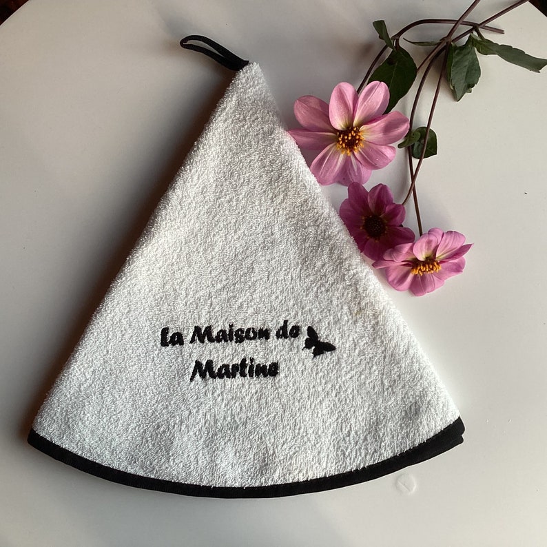 Customizable hanging hand towel housewarming gift wedding gift embroidered first name message image 3