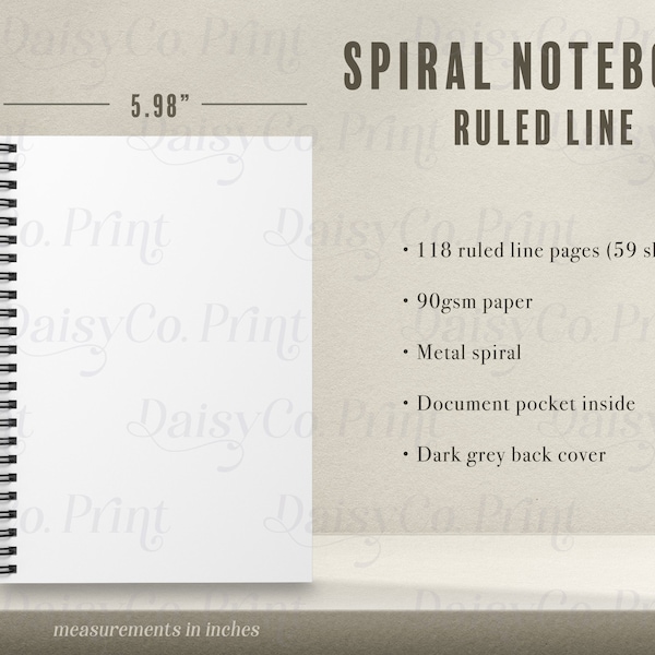 Spiral Notebook Mockup Size Chart, Notebook Size Chart, Generic Brand Notebook Printify, Spiral Bound Notebook Mockup, A5 Note Book Mockup