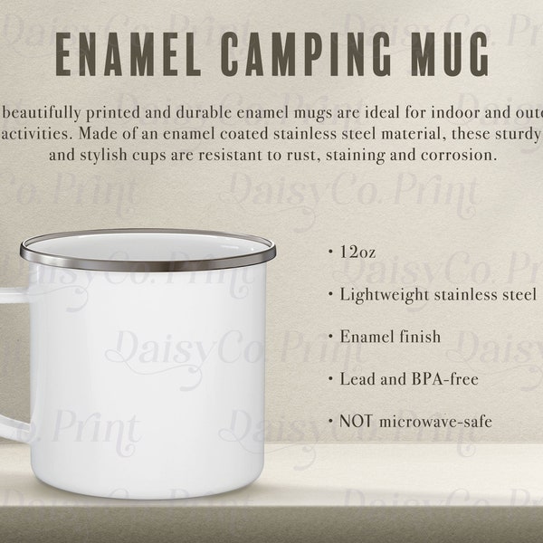 Enamel Mug Information Chart, Enamel Mug Mockup, Mug Size Chart, Enamel Camping Mug Mockup, Coffee Cup Mockup, 12 oz Mug Mockup