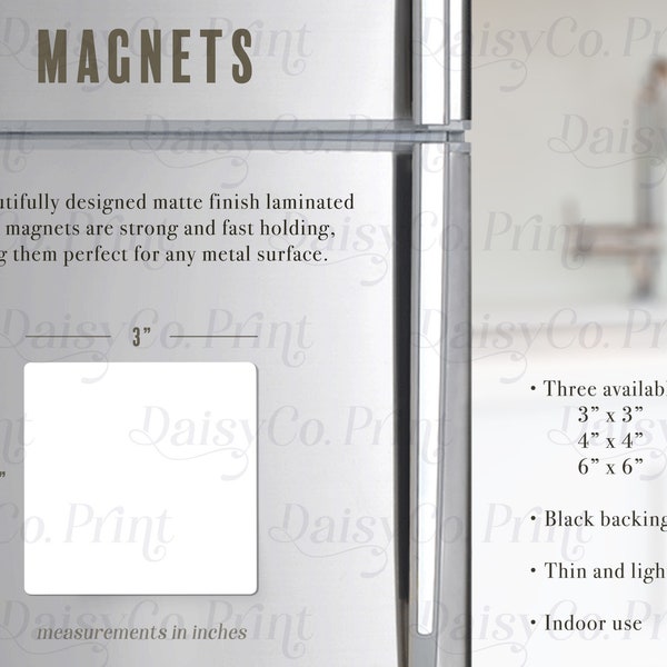 Magnet Mockup, Square Magnet Mockup, Generic Brand Magnet, Magnet Size Chart Mockup, Printify Magnet Mock Up, Magnet Information Size Mockup