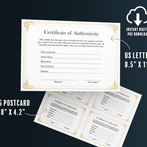 Certificate of Authenticity Cards Printable Original Artwork CoA Artist Authenticity Certificate Template Authenticity Artwork Artist CoA