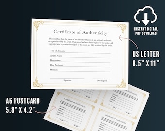 Certificate of Authenticity Cards Printable Original Artwork CoA Artist Authenticity Certificate Template Authenticity Artwork Artist CoA
