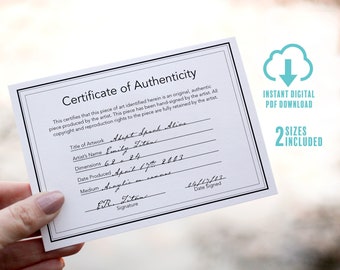 Printable Certificate of Authenticity Template Original Art CoA Artist Authenticity Certificate Template Authenticity For Artwork Artist CoA