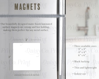 Mockup de imán, Mockup de imán cuadrado, Imán de marca genérico, Mockup de gráfico de tamaño de imán, Mockup de imán Printify, Mockup de tamaño de información de imán