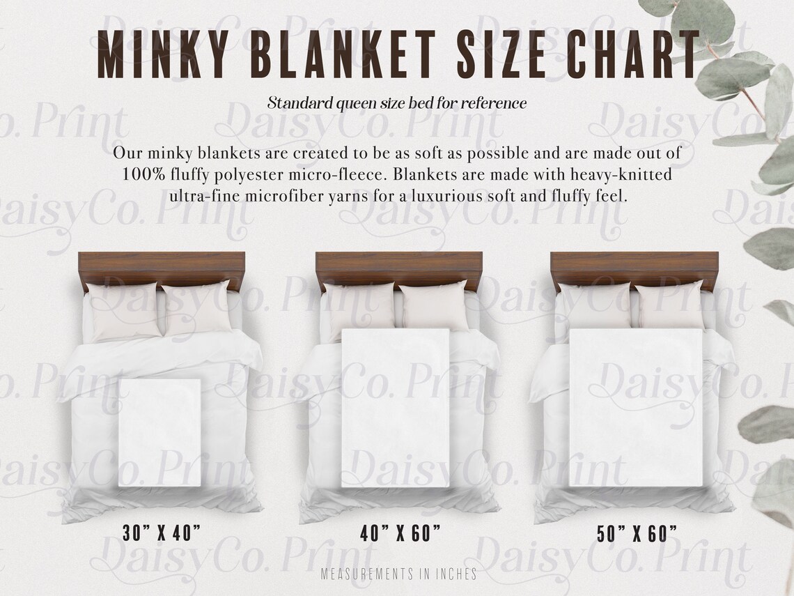 Minky Blanket Mockup Size Chart Minky Blanket Size Chart Throw - Etsy