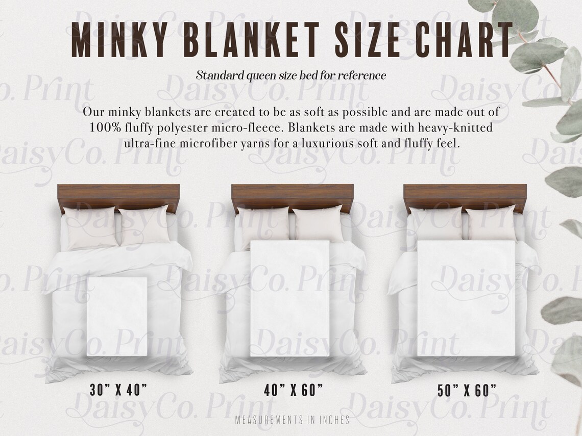 Minky Blanket Mockup Size Chart Minky Blanket Size Chart Throw Etsy