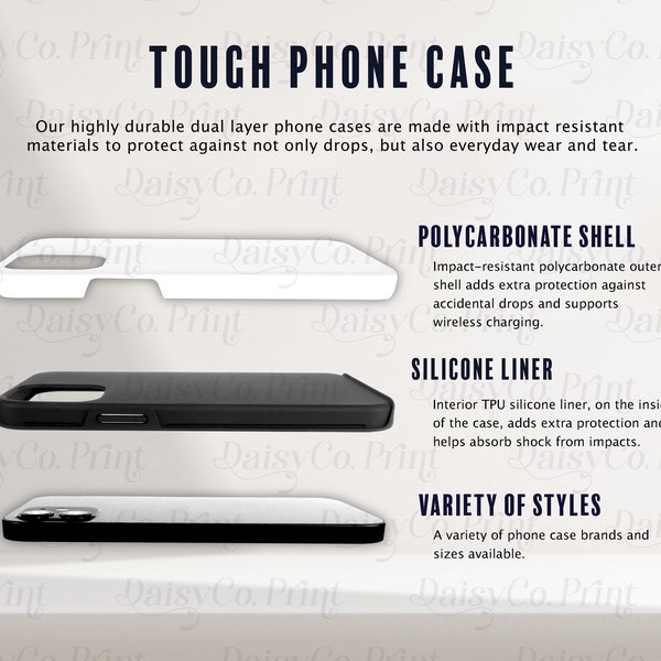 Tough Case Mockup Size Chart, Tough Phone Case Mockup, Generic Brand Tough Phone Case Mockup, Printify Tough Phone Case, Dual Layer Case