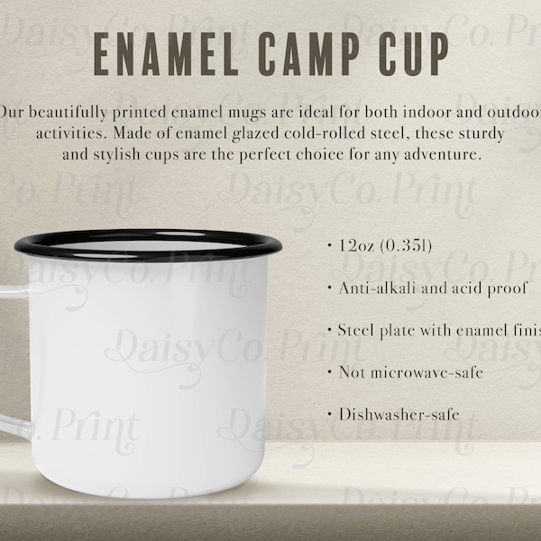 Enamel Camp Cup Mockup, Enamel Camp Cup Size, Enamel Mug Mockup, Mug Size Chart, Enamel Coffee Cup Mockup, 12oz Enamel Mug Mockup, ORCA Cup
