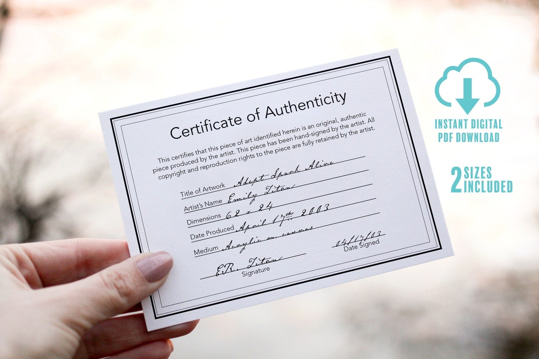 Modèle imprimable de certificat d'authenticité Modèle de certificat d