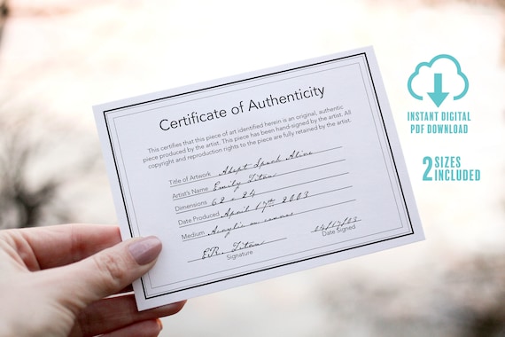 Printable Certificate of Authenticity Template Original Art CoA Artist Authenticity Certificate Template Authenticity For Artwork Artist CoA