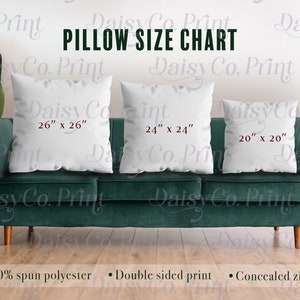 Large Pillow Mockup Size Chart, Spun Polyester Square Pillow Mockup, Generic Brand Pillow Size Chart, Large Square Pillow Size Chart Mockup