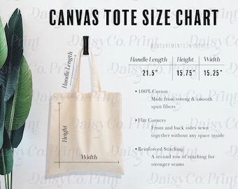 Tabela rozmiarów toreb płóciennych Port Authority B150 Tote Bag Makieta Tabela rozmiarów B150 Canvas Tote Bag Tabela rozmiarów Printify Tote Bag Makieta rozmiarów