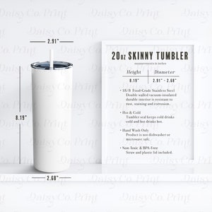 Tumbler Size Chart, 20oz Skinny Tumbler Mockup, Generic Brand Tumbler, Mockup Size Chart, 20 oz Skinny Tumbler Mock Up Chart, Straw Tumbler
