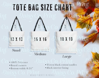Tabla de tallas de bolso de mano AOP de otoño, maqueta de bolso de mano AOP de marca genérica, tabla de tamaño para bolso de lona AOP, tabla de tallas de bolso, maqueta de tamaño de bolso de mano