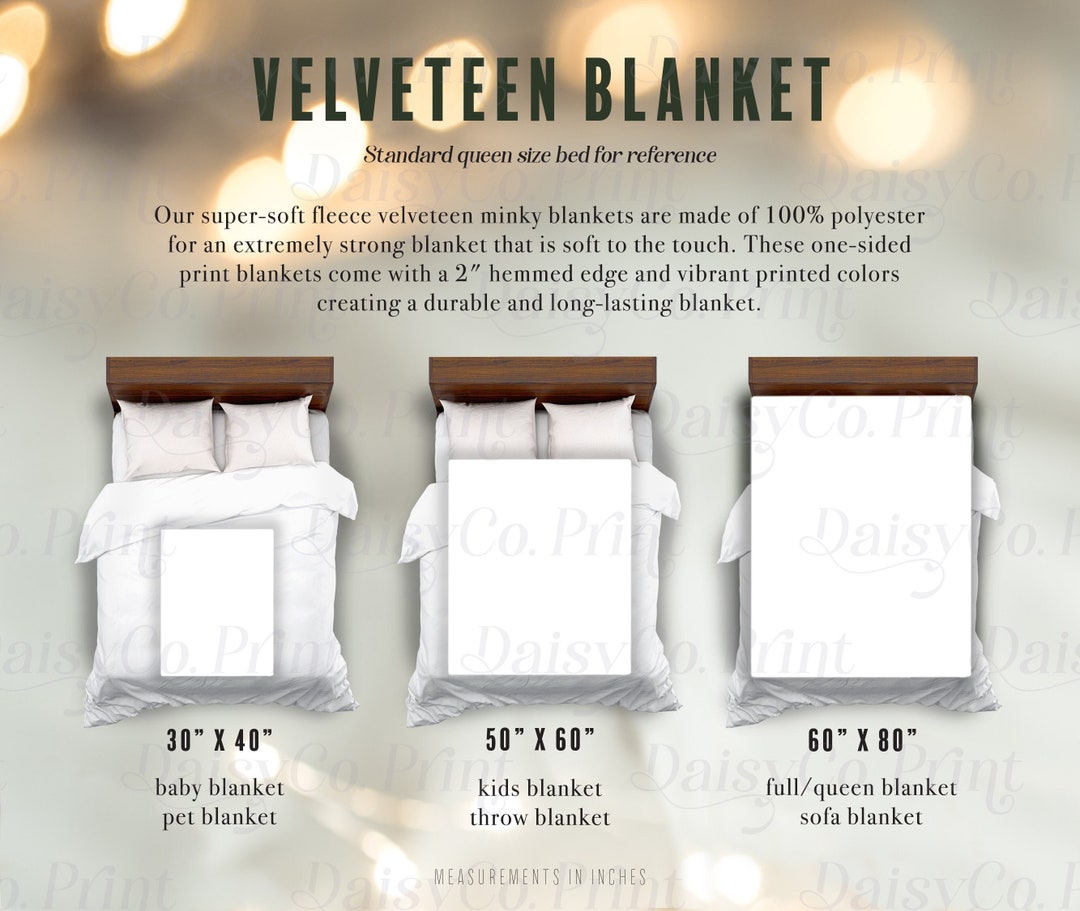 Velveteen Blanket Mockup Size Chart Minky Blanket Size Chart - Etsy
