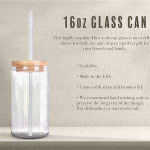 Maqueta de lata de vidrio de 16 oz con pajita y tapa, Maqueta de vidrio de lata de refresco, Maqueta de vidrio Libby de 16 oz, Maqueta de vidrio con tapa de bambú, Tabla de tamaños de vidrio de 16 oz