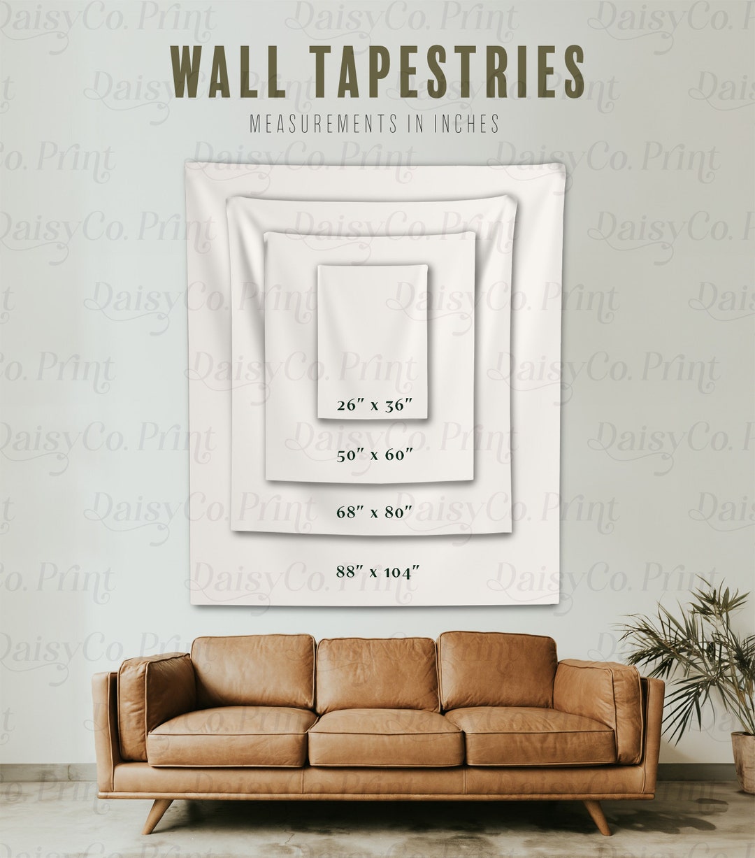 Tapestry Mockup Size Chart, Tapestry Size Chart, Generic Brand Indoor