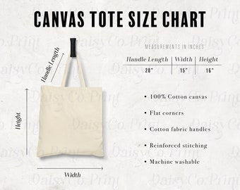 May include: A white canvas tote bag with 20 inch handles, 15 inch width, and 16 inch height. The bag is made of 100% cotton canvas with flat corners, cotton fabric handles, reinforced stitching, and is machine washable.