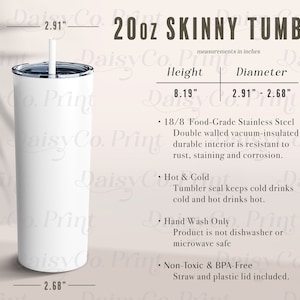 20oz Skinny Tumbler Mockup, Tumbler Size Chart, Generic Brand Tumbler, Mockup Size Chart, 20 oz Skinny Tumbler Mock Up, 20oz Tumbler Size