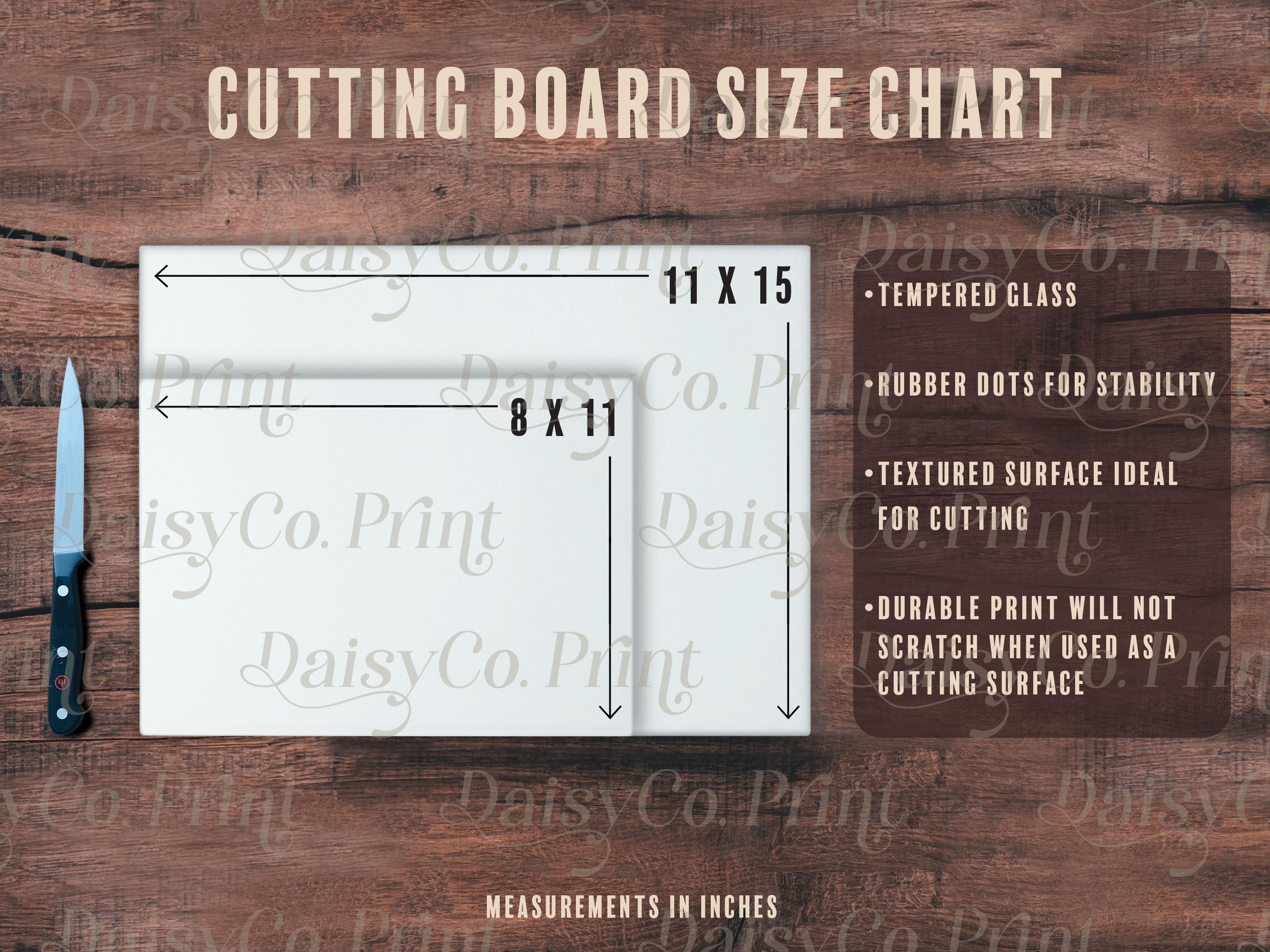 Glass Cutting Board Mockup Size Chart, Generic Brand Cutting Board Mockup for Printify Cutting