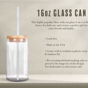 Maqueta de lata de vidrio de 16 oz, Maqueta de vidrio de lata de refresco, Maqueta de vidrio Libby de 16 oz, Maqueta de vidrio con tapa de bambú, Tabla de tamaños de lata de vidrio, Vaso de vidrio de 16 oz