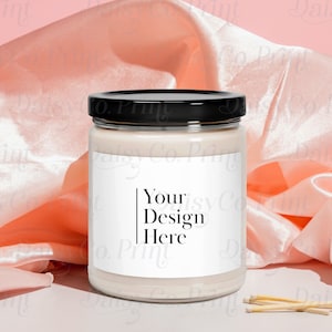 Candle Mockup, Valentines Mockup, Black Lid Candle Mockup, Jar Candle Mockup, Printify Candle Mockup, Lumient Candle Mockup 9oz, Soy Candle image 1