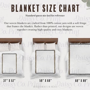Woven Blanket Size Chart Woven Blanket Mockup Size Chart Jacquard Blanket Sizing Chart Fringed Throw Blanket Mockup Size Chart Gooten Mockup