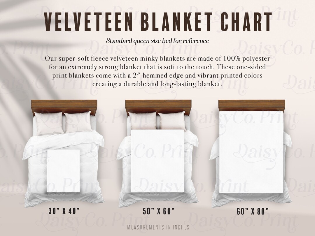 Velveteen Blanket Mockup Size Chart Minky Blanket Size Chart Blanket ...