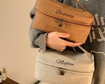 Bolsa de maquillaje de cuero personalizada, bolsa de artículos de tocador de viaje, bolsa cosmética para mujeres, bolsa de cuero personalizada, regalos personalizados de dama de honor, regalo del día de la madre