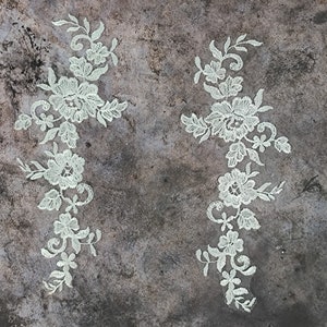 Wedding 1 Pair Lace Applique Fabric, Bridal Veil Lace Applique Fabric, Ivory/White Lace Applique Fabric, Wedding Dress Lace Applique Fabric