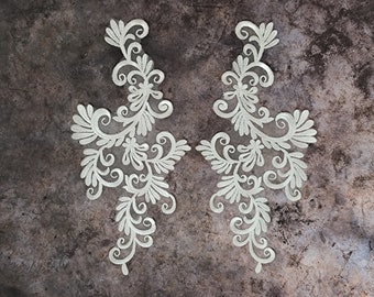 Bridal Veil 1 Pair Lace Applique Fabric, Delicate White Lace Applique Fabric, Cathedral Wedding Ivory Lace Applique Fabric