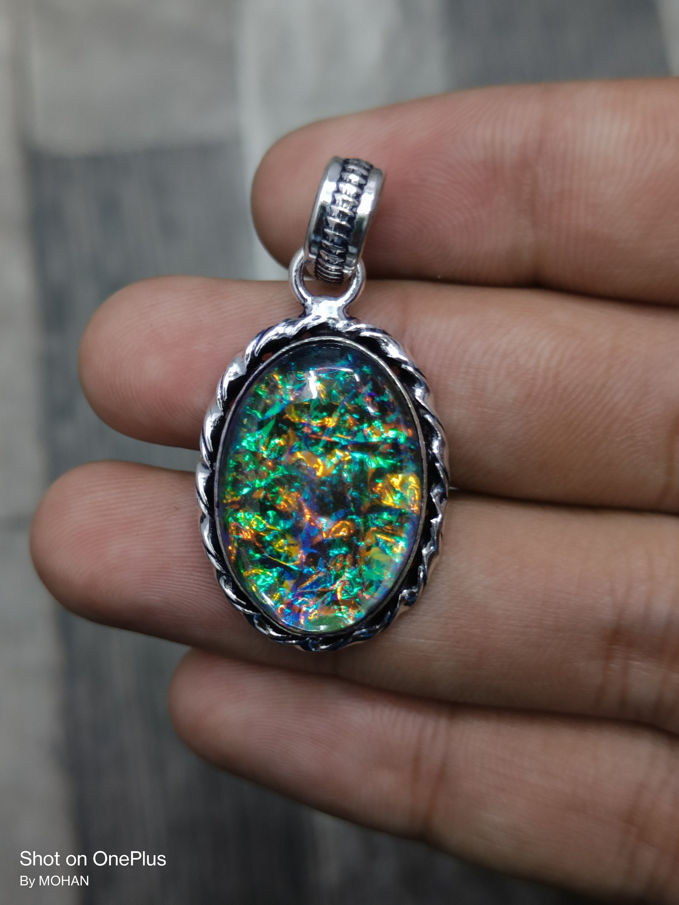Black Opal Necklace Mens Green Opal Pendant Mens Black Necklace