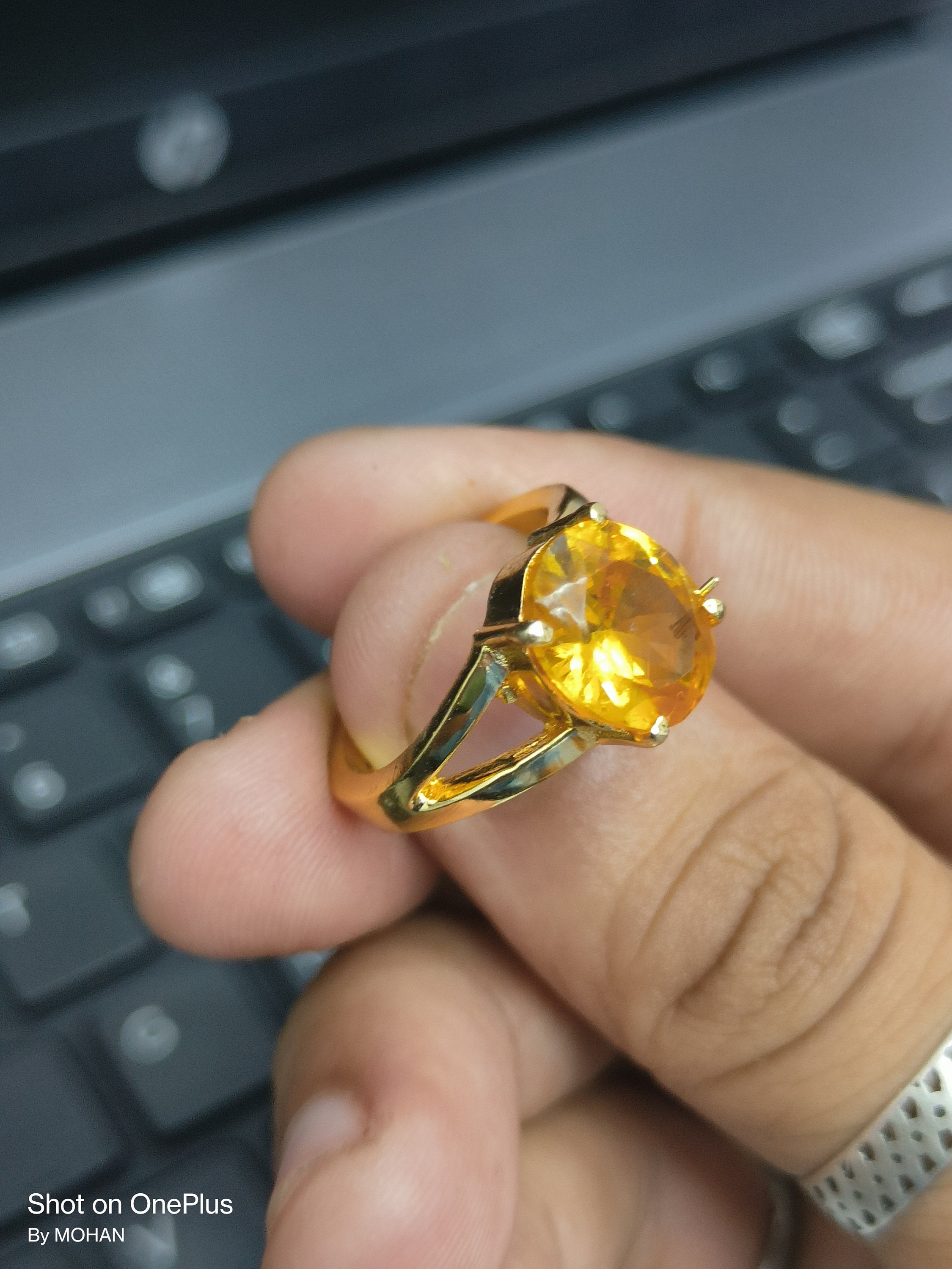 Raviour Lifestyle Yellow Sapphire Pukhraj 100% Original Gemstone Asthdhatu  Ring - Raviour Lifestyle - 3614313