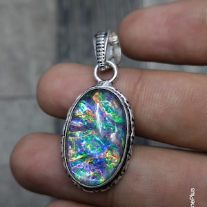 Handmade Black Opal and Welo Opal Sterling Silver Pendant Black Opal Necklace, Opal Pendant Necklace, Opal Teardrop Necklace,For Man & Women