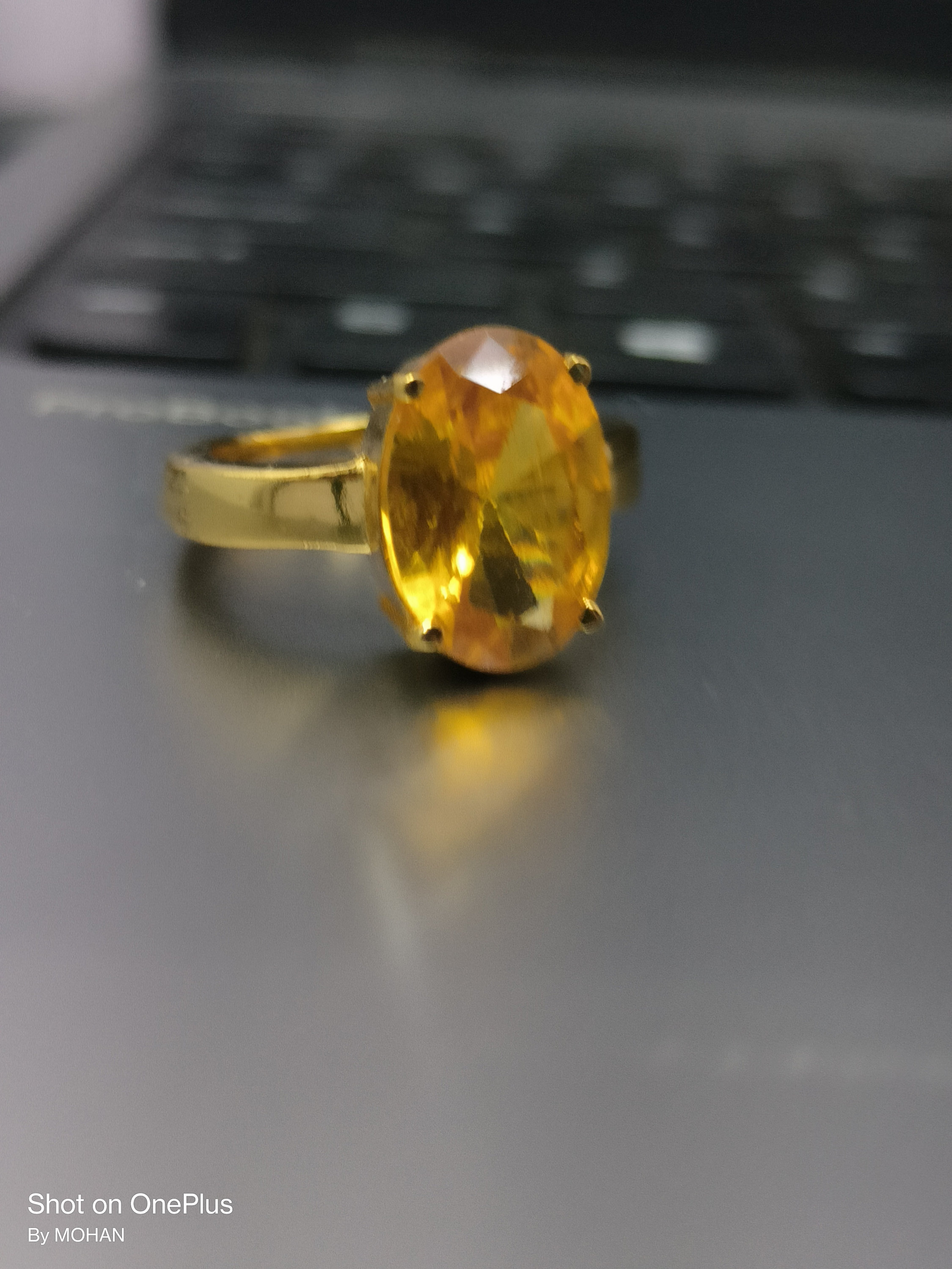 7.25 Carat Natural Certified Yellow Sapphire (Pukhraj) Ring - Panchdhatu Adjustable Rashi Ratan For Astrology